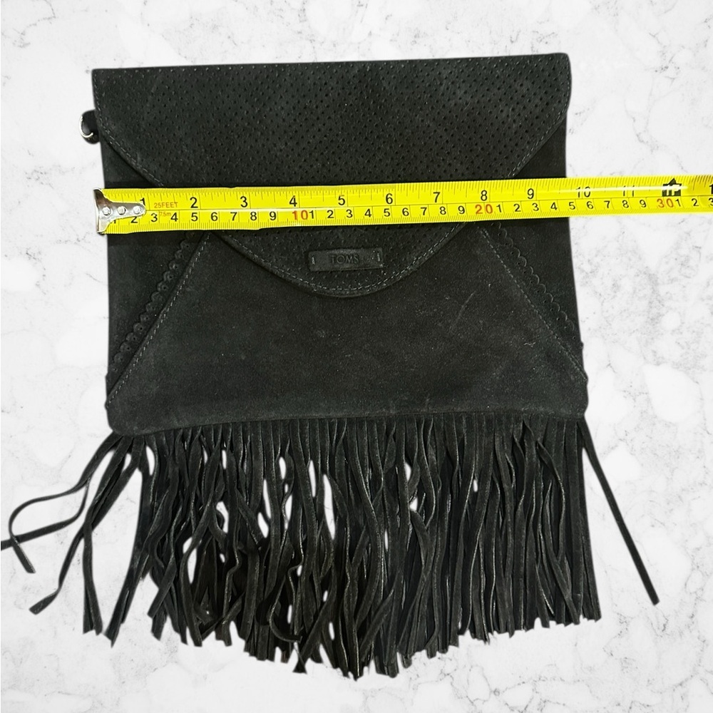 TOMS Black Suede Fringe Clutch Boho Western Festival Purse - Picture 5 of 6